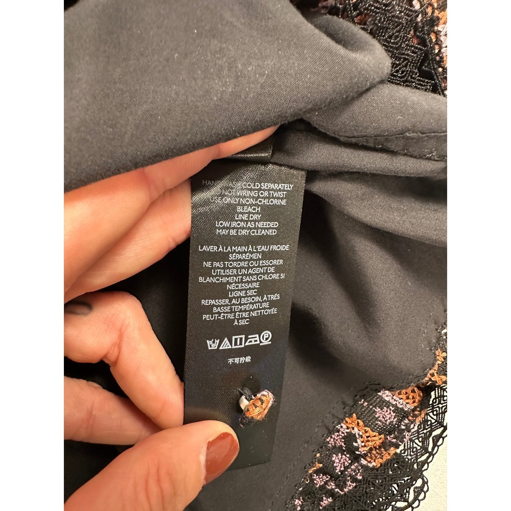 Anthropologie Embroidered Cross Stitch Floral Midi Dress Black Small Lace Trim - Picture 9 of 14